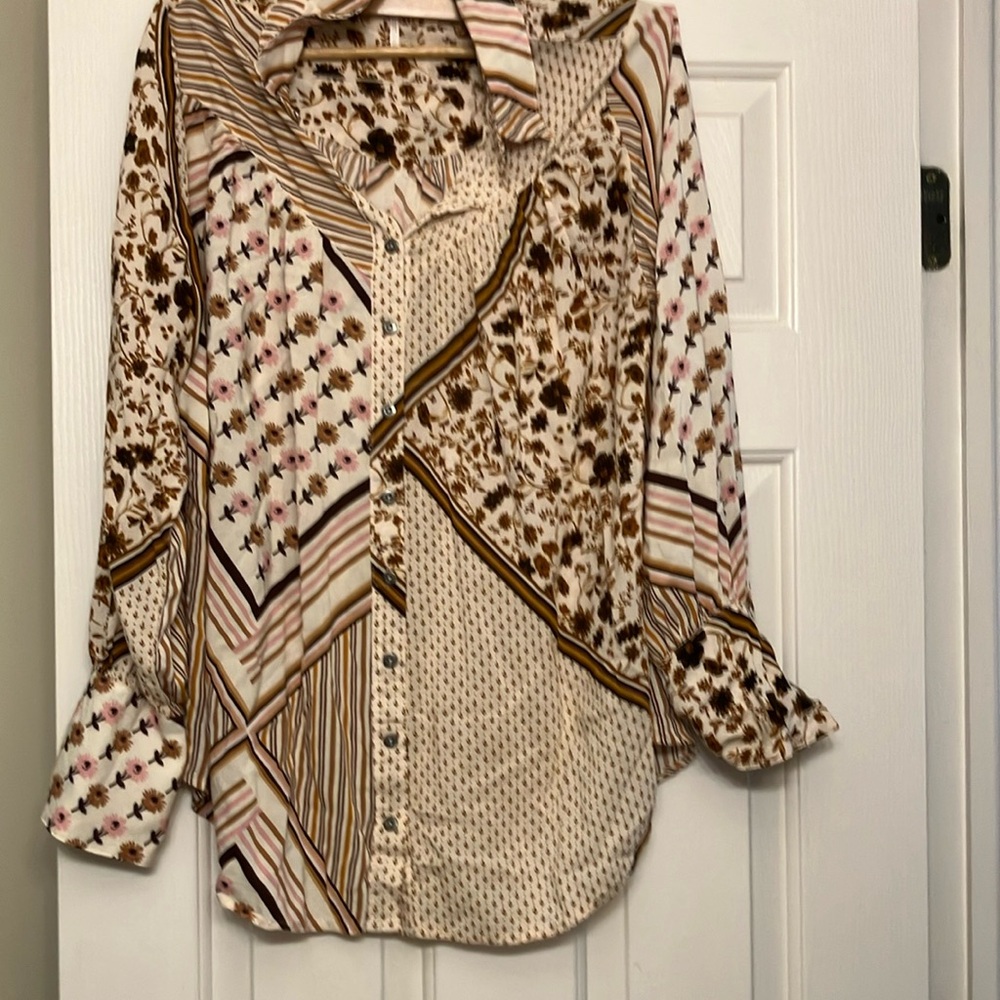Free People Patterned Button-Up Blouse - image 1